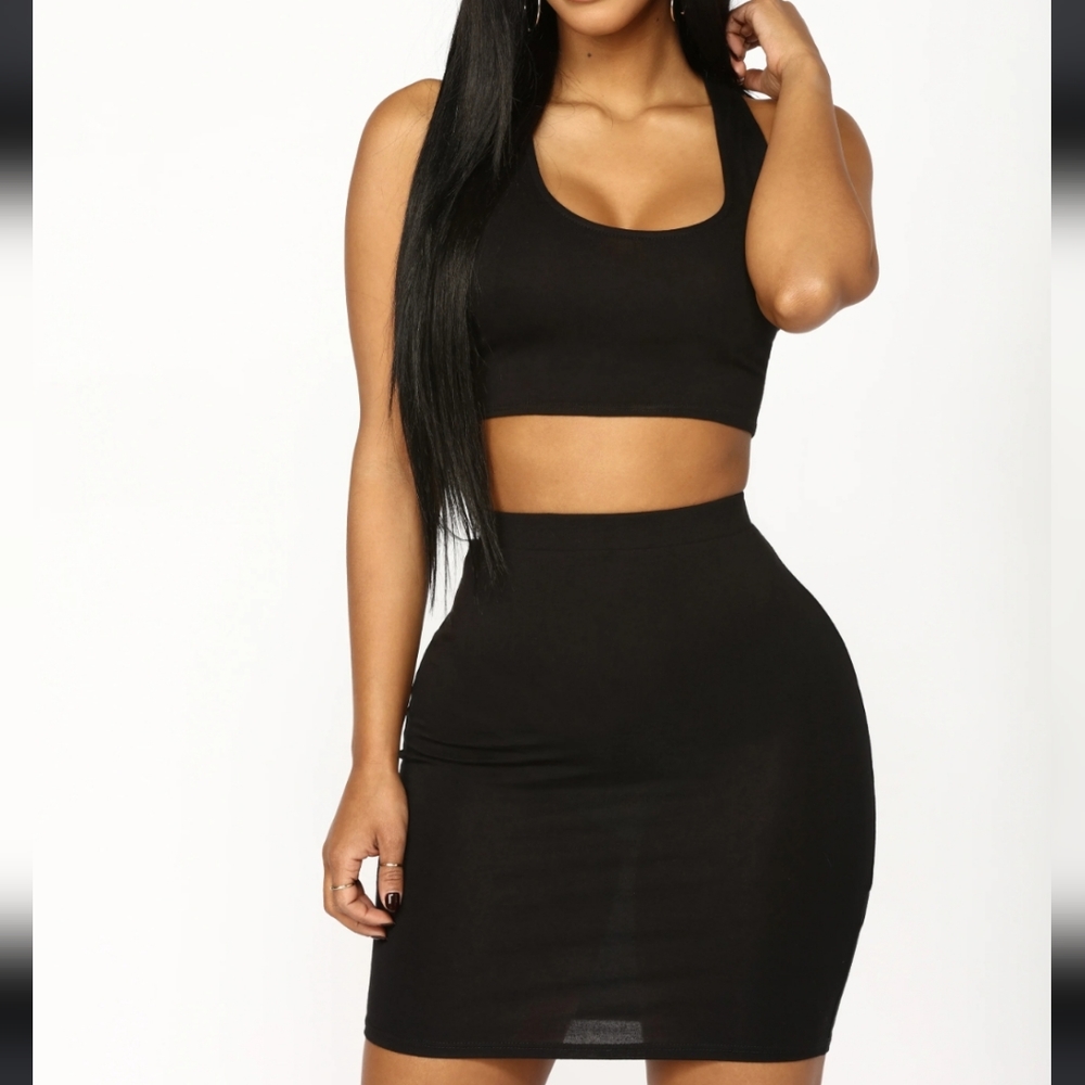 Matching Black Crop Top & Mini Skirt